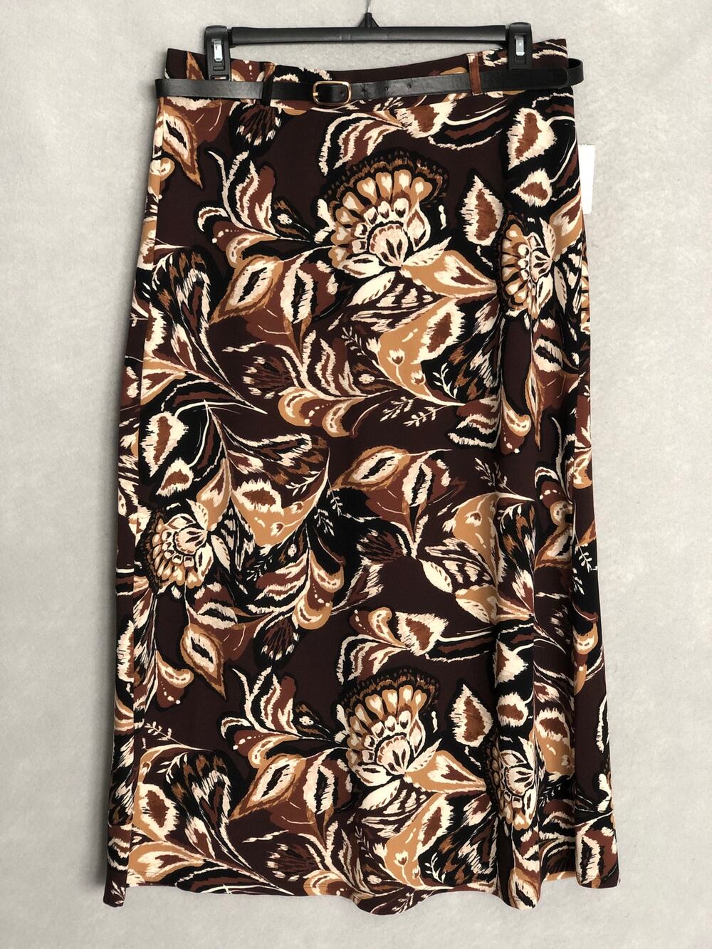 Messini Belted Midi Skirt Belted Floral Brown Women's 1X NEW